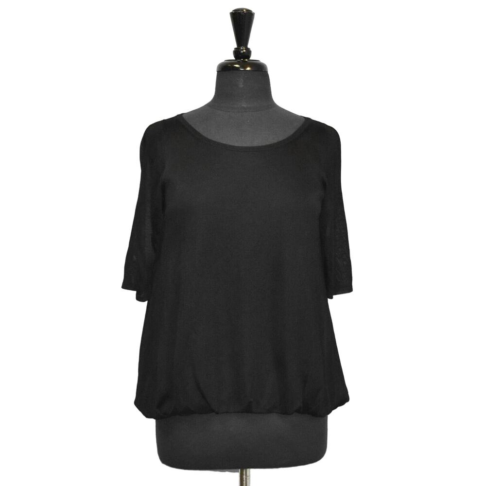 A5 NEW TSE Black Translucent Viscose Elasticized Hem Short Sleeve Top Size M
